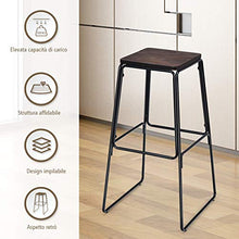 COSTWAY Set di 4 sgabelli da Bar ad Altezza bancone, Legno d’Olmo Resistente, Struttura in Ferro con poggiapiedi, Piedini Antiscivolo