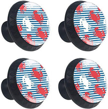Granchio bianco rosso strisce blu Pomelli per Porta Set di 4 Pomelli per Mobili Manopole per Cassetti Cucina Armadio Vetro