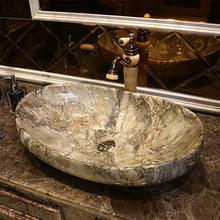 WEHOLY Lavabo in Resina Lavabo da Incasso Ovale in Pietra Naturale Lavabo antispruzzo per Hotel in Marmo Creativo retrò