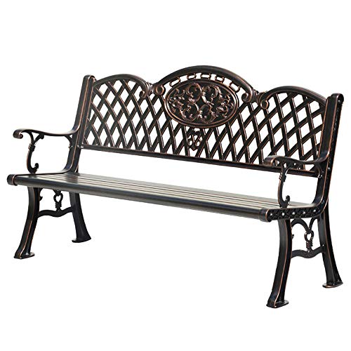 Panchina da giardino da esterno Seduta in metallo, panchina da giardino in ghisa con schienale e braccioli, seduta da giardino per esterni in stile europeo, portante 500kg, adatta per parchi e porti