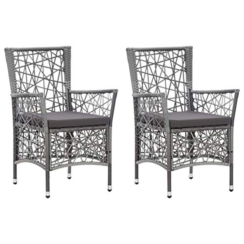 Festnight 2 pz Sedie da Esterno con Cuscini in Polyrattan Poltrone da Giardino 58 x 61 x 88 cm per Giardino Spiaggia Balcone Colore Grigio