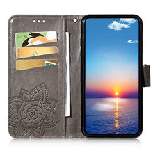 Saceebe Compatibile con Xiaomi Redmi 5 Custodia pelle Cover a libro Portafoglio Flip Case [Custodia in pelle goffrata con fiori e farfalle con cordino] anteriore e posteriore Bumper Case,grigio