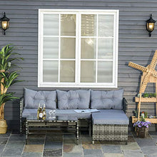 Set Salotto da Giardino Divano con Penisola e Tavolino in Rattan Grigio
