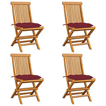 vidaXL Sedie da Giardino con Cuscini Rosso Vino 4 pz Massello di Teak