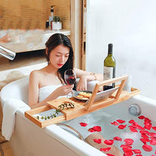 Vasca da Bagno Vassoio in bambù, Portaoggetti da Bagno Regolabile Caddy iPad Lettura Bicchiere da Vino Candelabro Vasca da Bagno Ponte, 50-93x19cm, Adatto per La Casa Homestay Bagno