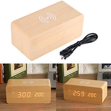 Vikye Sveglia, Sveglia digitale LED Scrivania in legno per 3 gruppi di sveglia wireless con controllo vocale e controllo vocale((Colore del legno))
