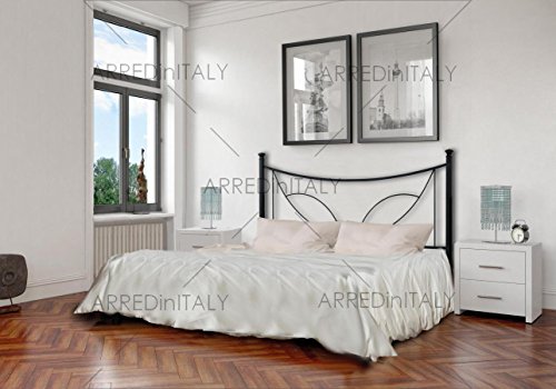 Letto Matrimoniale in Ferro Colore Nero Grafite con GIROLETTO PREDISPOSTO per Rete con Piedini 160 X 190 CM. Non Inclusa - Prodotto Made in Italy - ARR067