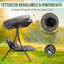 Outsunny Dondolo 3 Posti per Esterni Giardino, con Chaise Longue e Tetto Regolabile, Nero e Grigio, 200 x 115 x 168 cm