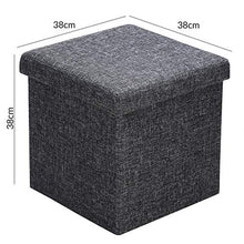 Deuba Pouf imbottito pieghevole e spazio interno coperchio 40L simil lino grigio scuro 38x38x38cm poggiapiedi o sgabello