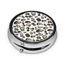 Scatola rotonda per medicina portatile, mini pillole in metallo, dispenser per pillole tascabili, borsa da viaggio, con stampa leopardata