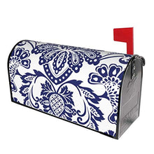 Copertura magnetica damascata per cassetta delle lettere blu e bianco dal design unico, per decorazione giardino, cortile, dimensioni standard 53 x 45 cm