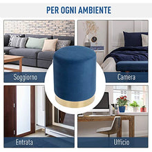 homcom Pouf Design Rotondo, Poggiapiedi Cilindrico Blu con Base Oro e Seduta Imbottita, Casa/Negozio, Ф36x42cm-Max 120kg