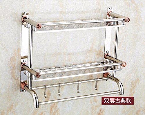 MBYW Portasciugamani Alto carico Portasciugamani da Bagno Porta Asciugamani, Acciaio Inossidabile, portaoggetti per Bagno, Montaggio a Parete, mensola, con Gancio, Doppio Strato 40 * 40 cm