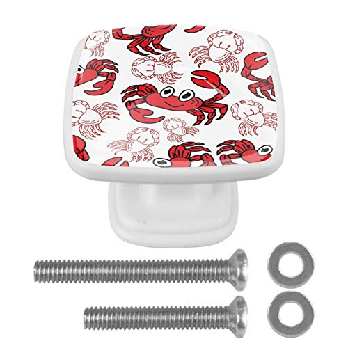 Set di 4 maniglie rotonde per armadio da cucina, credenza, cassettiera, cassettiera, con viti, per cucina, comò, armadietto, bagno, armadio, cartone animato, simpatici granchi, rosso