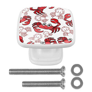 Set di 4 maniglie rotonde per armadio da cucina, credenza, cassettiera, cassettiera, con viti, per cucina, comò, armadietto, bagno, armadio, cartone animato, simpatici granchi, rosso