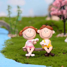 QULONG Ornamenti da Giardino Outdoor Ragazza Carina Ragazzo Coppia Sedersi Panchina Figurina Decorazione paesaggistica in Miniatura Fai da Te - Panchina Profonda