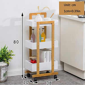 DHR- 3 tier Piccolo rotolamento carrello con ruote, Carrello for Organizzatore di stoccaggio Rack for casa e ufficio, assemblea facile, bambù, 31 "H x 15" L x 7.8" W cassetti ristorazione trolley baga