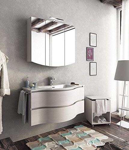 Mobile da bagno Misura: L.105 P.52/35 cm Finitura: Rovere Tranche? Bianco Top: Top Lavabo In Ocritech Con Vasca Integrata - 100% made in Italy