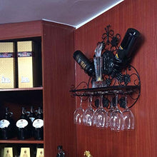 MYHZH Parete Wine Rack attaccatura del Supporto di Bottiglia del Vino Metallo Ferro Vino Calici Holder Mensole Calici Bagagli - Contiene 2 Bottiglie e 4 Bicchieri, Home Bar Mobili,Nero