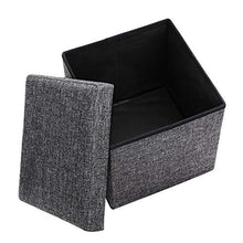 Deuba Pouf imbottito pieghevole e spazio interno coperchio 40L simil lino grigio scuro 38x38x38cm poggiapiedi o sgabello