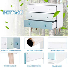 homcom Cassettiera Cameretta Bambini, Mobile Porta Giocattoli con 3 Cassetti in Legno, Bianco e Blu (90x42x80cm)