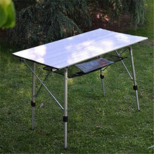 Tavolo da picnic all'aperto Tavolo pieghevole in alluminio regolabile in altezza, lunghezza 1.2M / 3.93FT Desk rotolante leggero da esterno, con rete di stoccaggio inferiore per patio Camping Garden P