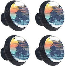 Spiaggia tropicale con palme Pomelli per Porta Set di 4 Pomelli per Mobili Manopole per Cassetti Cucina Armadio Vetro