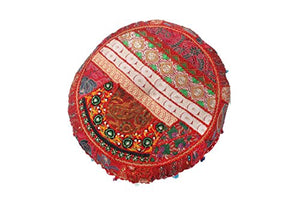 Jaipurtextilehub JTH Ethnic Decor Pouf Antico Sari Pouf Piedi Sgabello Rotondo Poof Cuscino da Pavimento Ottomano (Dimensioni: 32 x 9 x 72 pollici)