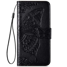 Saceebe Compatibile con Huawei Honor 10 lite/P Smart 2019 Custodia pelle Cover a libro Portafoglio Flip Case [Custodia in pelle goffrata con fiori e farfalle con cordino] Bumper,nero