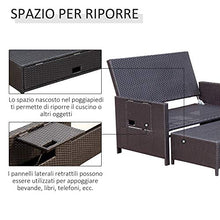 Divano da Giardino con Panca Poggiapiedi 130x72x96 cm in Rattan Marrone