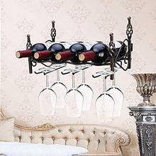 RINGLICHT F Ferro Battuto Wine Rack, Calici Cremagliera del Supporto, Retro Vino Scaffale, Muro Pendenti Montata Vino Spumante Vetro Calici, Decorazione Domestica Luogo 4 Bottiglie 6 Tazze