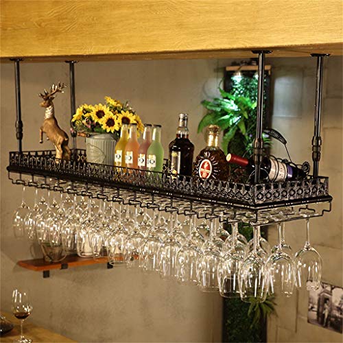 Bar Butler Dispenser per vino Scaffali galleggianti in metallo di grandi dimensioni regolabili su 2 livelli Scaffale decorativo per soffitto Scaffale per vino Supporto per qualsiasi tipo di calice B