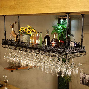 Bar Butler Dispenser per vino Scaffali galleggianti in metallo di grandi dimensioni regolabili su 2 livelli Scaffale decorativo per soffitto Scaffale per vino Supporto per qualsiasi tipo di calice B