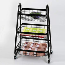 LYM &ripiano di stoccaggio Scaffalature Multifunzione in Metallo Cestino Cucina Soggiorno Camera da Letto 3 Strati Mobile con Ruote Rack Nero Scaffale di Finitura