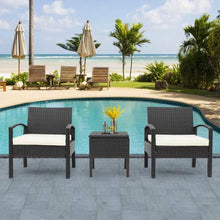 Amity Set di mobili da giardino per 2 persone, in polyrattan, con cuscino, set di mobili da giardino con 2 divani singoli e 1 tavolo con vano portaoggetti, set di mobili per il tè del pomeriggio
