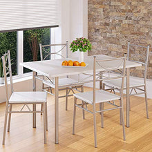 Casaria Set Tavolo e 4 Sedie da Soggiorno Bianco 5 pz Tavolo Arredamento Salone Cucina Sala da Pranzo Tavolo da Pranzo con sedie Cucina Moderno Set Tavolo e sedie