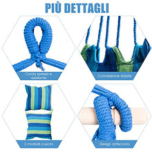 Goplus Sedia Amaca Imbottita in Cotone, Poltrona Sospesa con Bastone in Legno Massello, Poltrona Amaca da Giardino con capacità 120 kg, Perfetta per Salotto, Terrazzino, Soggiorno e Balcone (Blu)