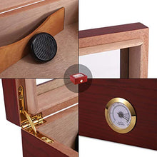 Umidificatore Humidor Cigar Box - Humidor da Tavolo in Legno di Cedro con Divisore in Cedro E Igrometro in Vetro Ad Anello in Ottone, Contiene da 25 A 50 Sigari,Marrone