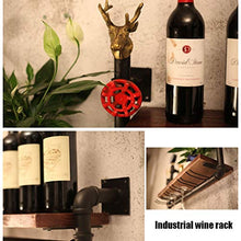 XMCF Porta Bottiglie da Vino Parete Wine Rack Industriale del Tubo Shelf Rustic Legno & Black Metal Bottiglia del liquore Serbatoi di Steam Punk Floating Bar ripiano del Vino Scaffale portabottiglie
