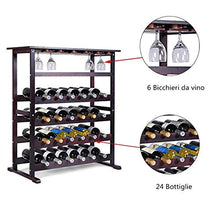 COSTWAY Cantinetta Portabottiglie Scaffale per Vino con Portabicchiere in Legno da 24 Bottiglie, Marrone Scuro, 90,5 x 80 x 41,5 cm