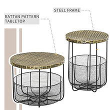 Outsunny Set di 2 Tavolini da Giardino in Metallo con Ceste, Arredamento da Esterno Stile Industriale Nero