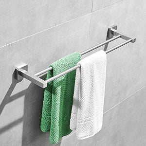Leekayer 40 cm Portasciugamani Doppio Binario Finitura Nichel Spazzolato Accessori per la cucina del bagno Acciaio inossidabile Base quadrata per portasciugamani Stile moderno