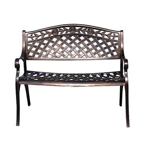 panchina panca da giardino terrazzo 39in, Panca in metallo a due posti da esterno Con braccioli e schienale, Telaio in fusione di alluminio Poltrona da cortile, capacità portante è 330LBS