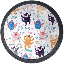 Orso di pollo variopinto Cat Chicken Hula Hoops Words Pattern variopinto di scarabocchio Pomelli per Porta Set di 4 Pomelli per Mobili Manopole per Cassetti Cucina Armadio Vetro