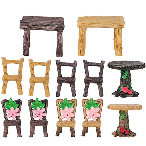 DOITOOL 4 Set di Mobili da Giardino Fatati Ornamenti Tavolo E Sedie in Miniatura Set Figurina Villaggio Fatato per Accessori Casa delle Bambole Decorazione Micro Paesaggio Domestico