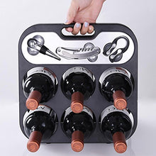 BAKAJI Portabottiglie Cantinetta Porta Vino per 6 Bottiglie con Accessori Somelier Luxury, Porta Bottiglie Pieghevole Salvaspazio con Manico