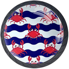 Blue White Wave Stripes Granchi rossi Pomelli per Porta Set di 4 Pomelli per Mobili Manopole per Cassetti Cucina Armadio Vetro