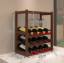 Mensola Vino 12 bottiglie Portabasciatoio con 6 titolari di vetro, 3-livello classico classico denso di legno del vino di stoccaggio del vino, perfetti per bar, cantina, cantina, armadietto, dispensa