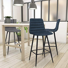 By Demeyere Toulouse - Set di 2 sgabelli moderni in tessuto blu e gambe in metallo nero per ilot centrale con schienale e altezza seduta 65 cm
