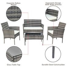 Conservatorio Deluxe 4 Pezzo 4Seater Rattan Cube Tavolo da Pranzo Mobili da Giardino Soggiorno All'aperto Balcony Patio Set (Grigio) (Consegna di Una Settimana)
